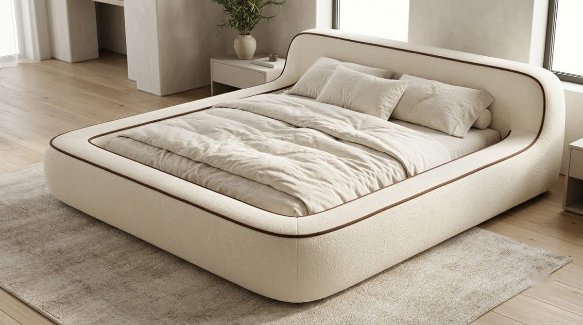 Giường Kẹo Dẻo Viền Chỉ Nâu Kem 7MODU-GS17