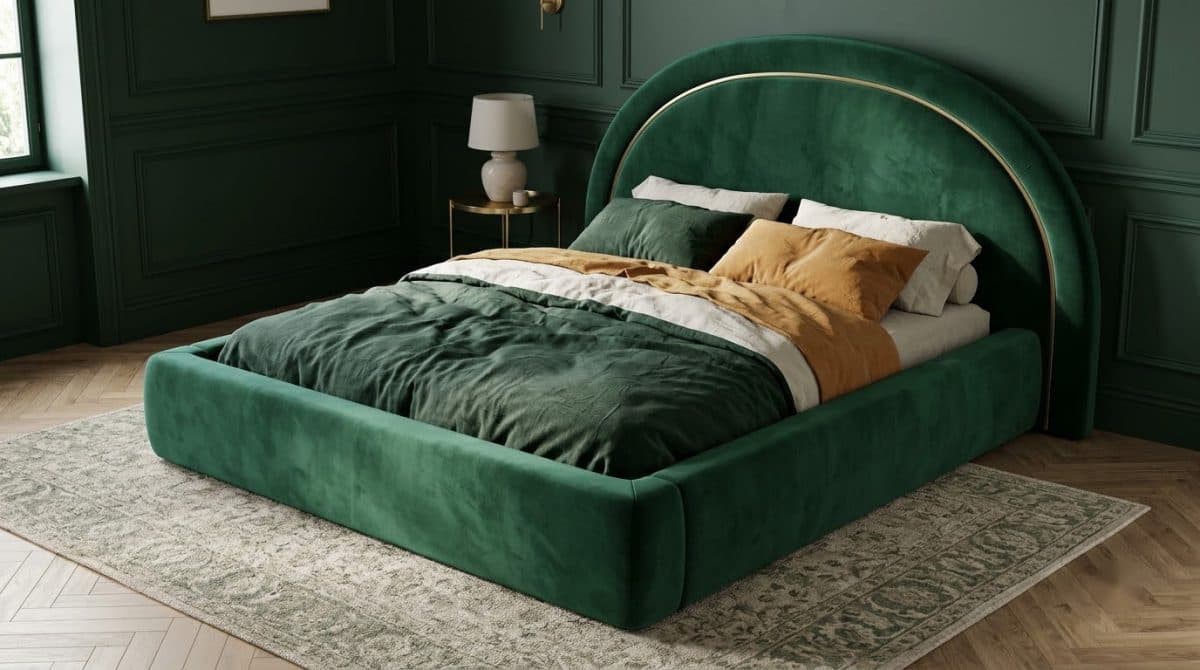 Giường Kẹo Dẻo Vòm Nhung Xanh Rừng 7MODU-GS28