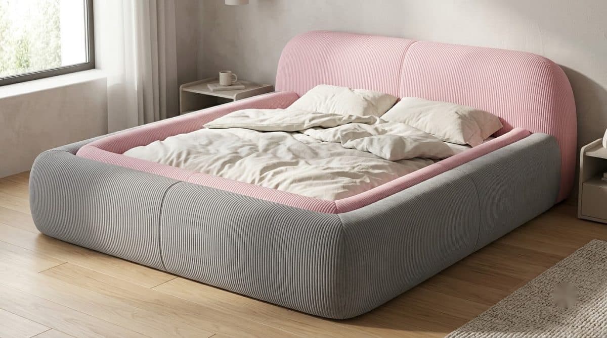 Giường Kẹo Dẻo Ghi Viền Hồng 7MODU-GS32