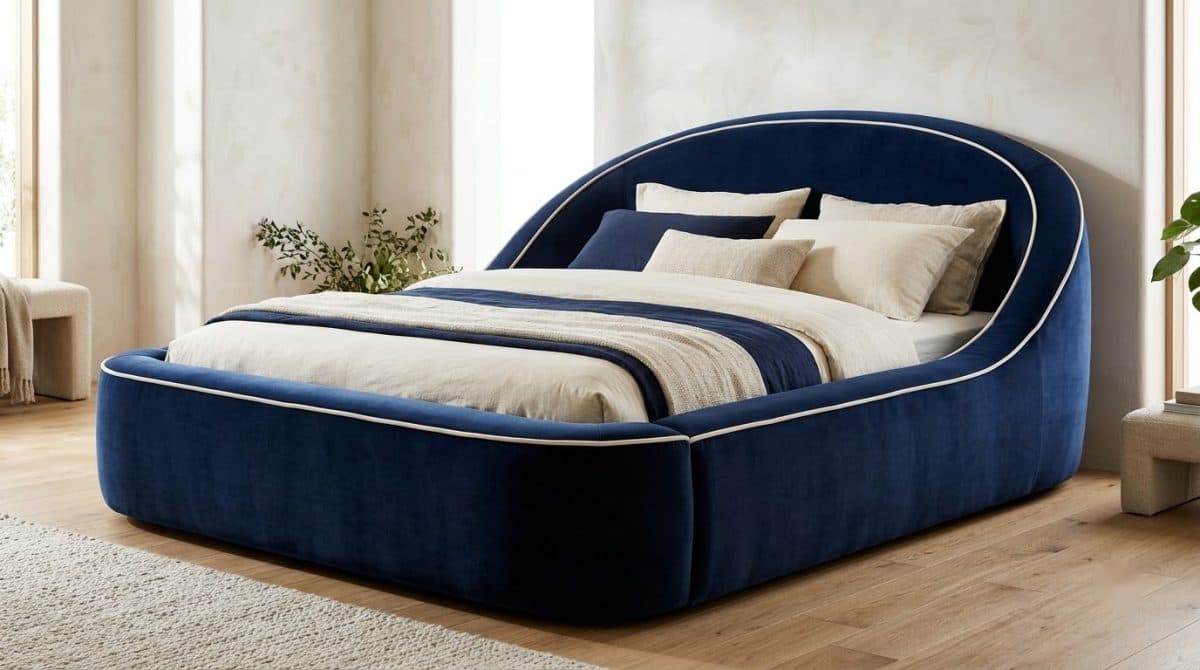 Giường Kẹo Dẻo Vòm Navy Viền Kem 7MODU-GS49
