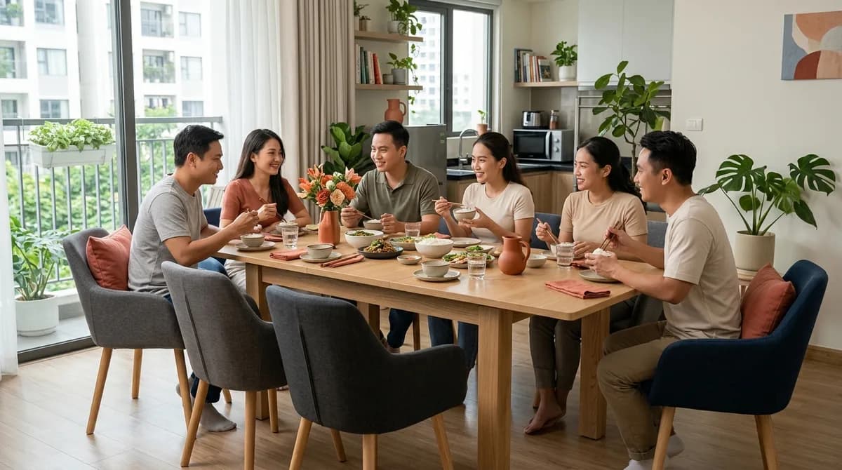 Bàn Ăn tại Huế: Bàn Ăn Mở Rộng Khi Có Khách, Gọn Ngày Thường
