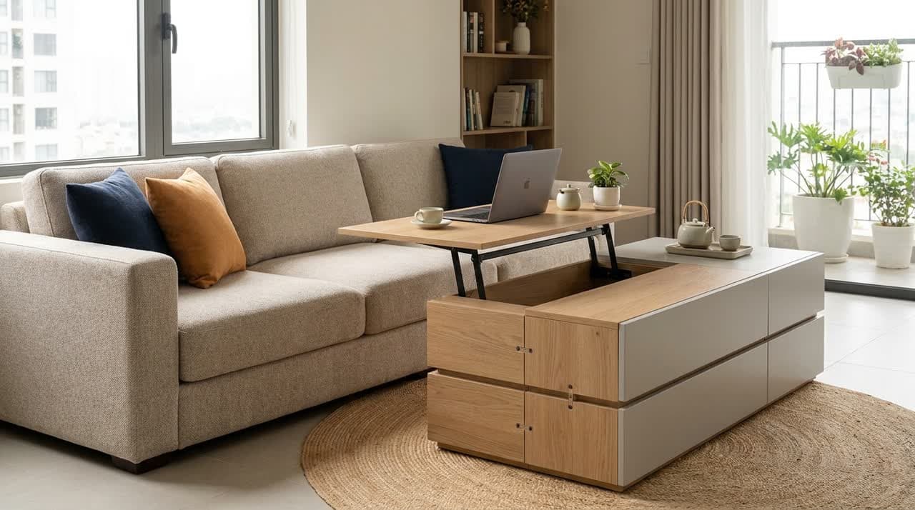 Bàn sofa module thông minh — kiêm bàn trà, bàn ăn, bàn làm việc