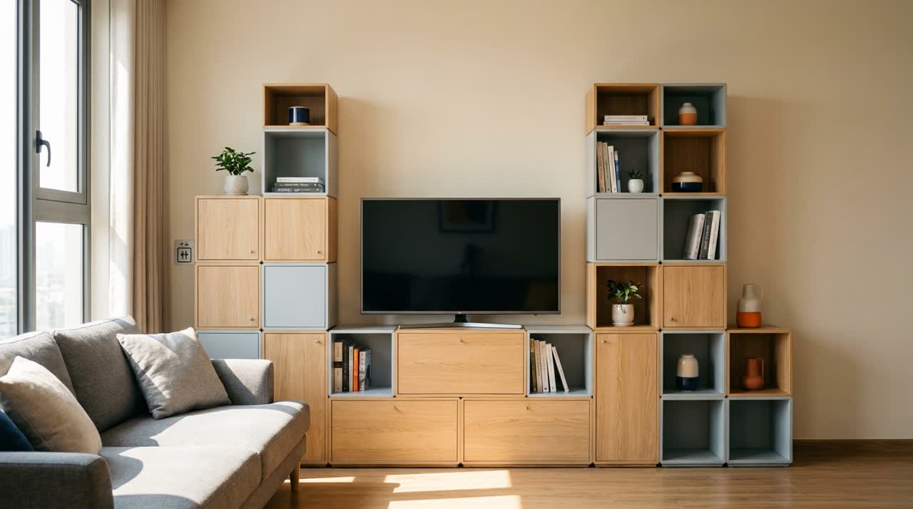 Cách chọn kệ tivi module theo kích thước tivi & tường — hướng dẫn đo đạc