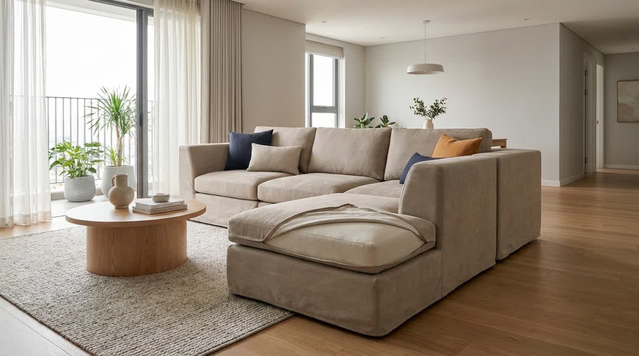 Cách chọn vỏ áo sofa module — chất liệu, màu sắc hợp nhà có trẻ nhỏ