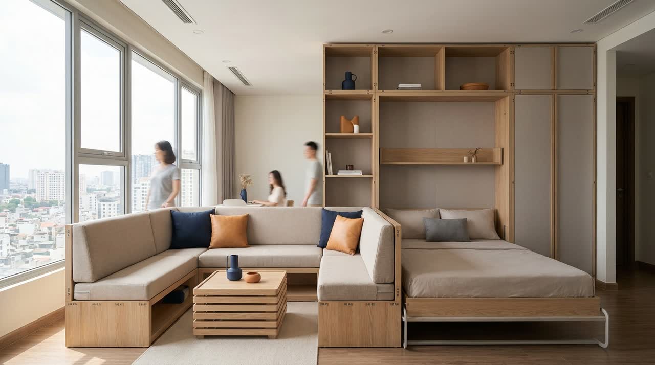 Combo phòng khách module — sofa, bàn sofa, kệ tivi trọn bộ đồng bộ