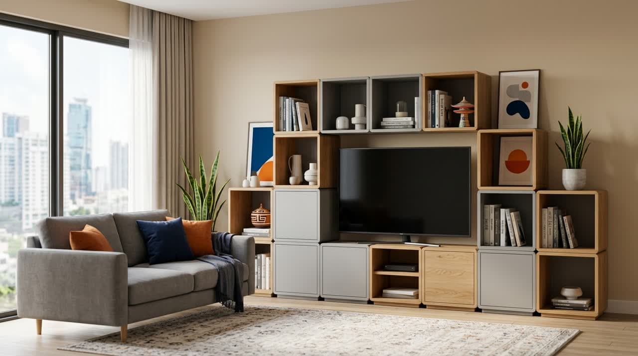 Kệ tivi module vs kệ tivi gỗ đóng sẵn — nên chọn loại nào cho căn hộ?