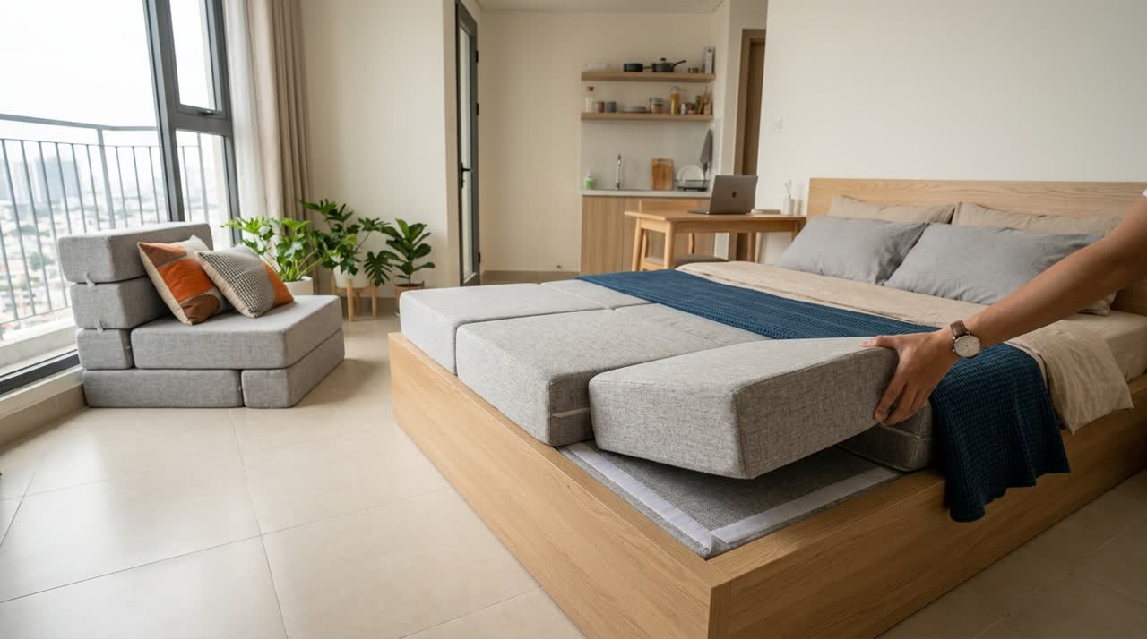 Nệm cuộn thành ghế lười — 1 cuộn làm cả giường lẫn ghế (RollLounge 7MODU)
