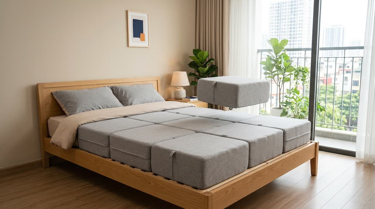 Nệm ghép không rãnh giữa — giường đại cho gia đình ngủ chung (FamilyLink 7MODU)